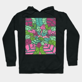 Tropical Leaves in Pink and Green Hoodie